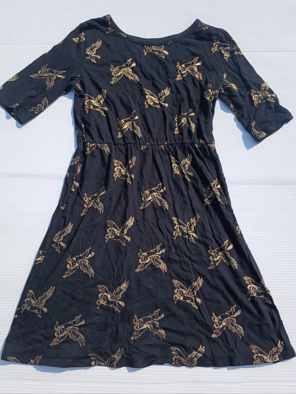 Old Navy Gold Pegasus Print Back Dress girls size 14 XL Horses with Wings Animal